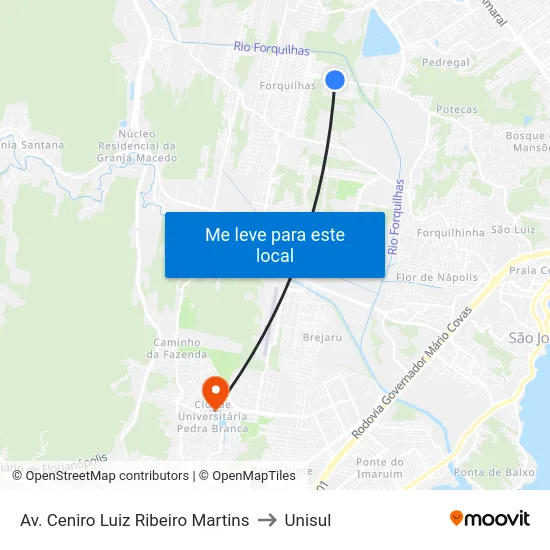 Av. Ceniro Luiz Ribeiro Martins to Unisul map