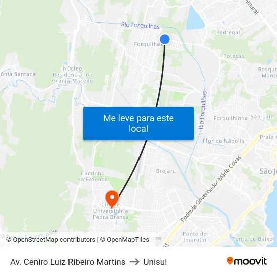 Av. Ceniro Luiz Ribeiro Martins to Unisul map
