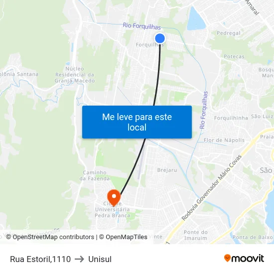 Rua Estoril,1110 to Unisul map