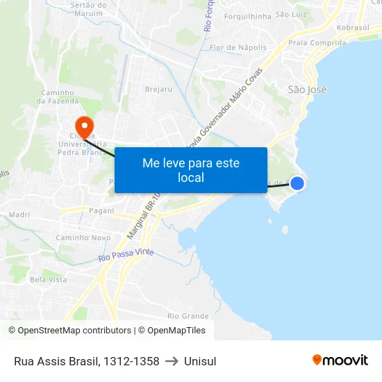 Rua Assis Brasil, 1312-1358 to Unisul map