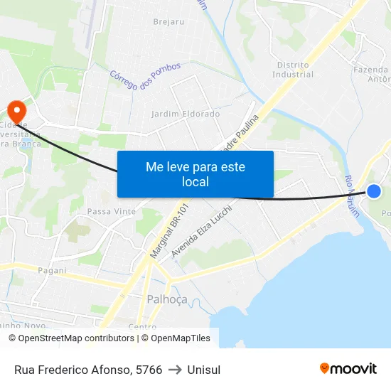 Rua Frederico Afonso, 5766 to Unisul map