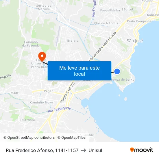 Rua Frederico Afonso, 1141-1157 to Unisul map