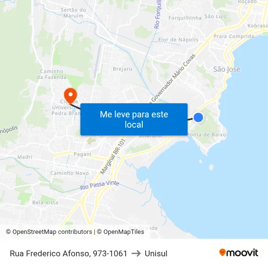 Rua Frederico Afonso, 973-1061 to Unisul map