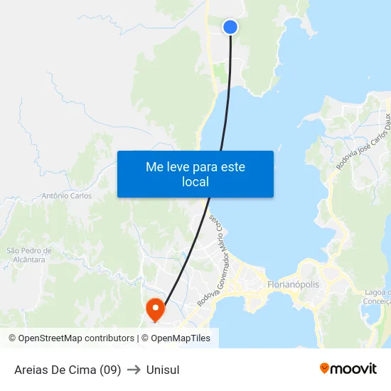 Areias De Cima (09) to Unisul map