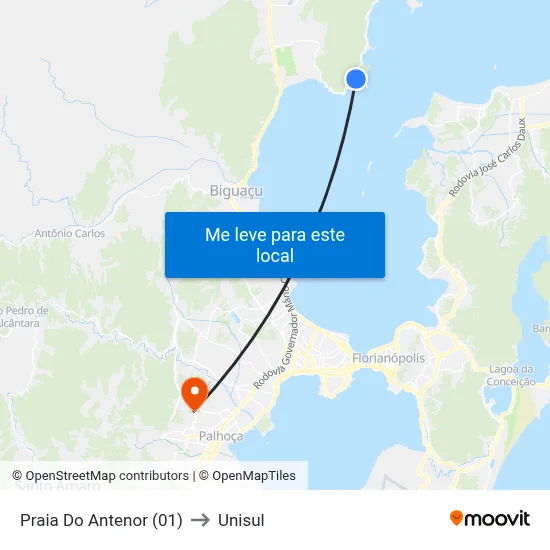 Praia Do Antenor (01) to Unisul map