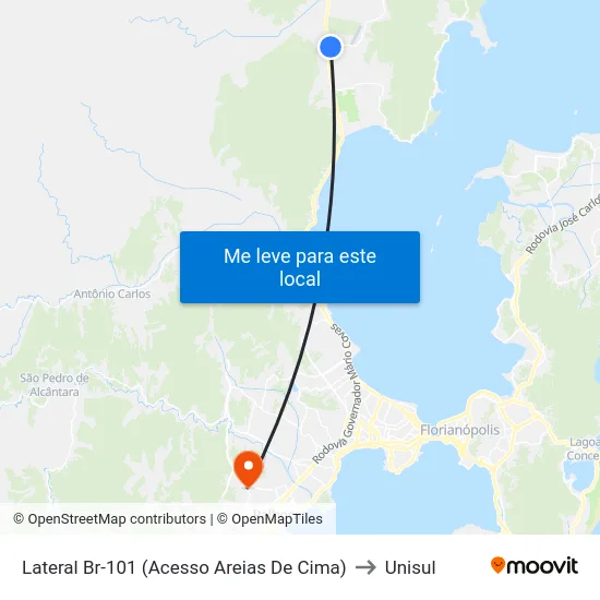 Lateral Br-101 (Acesso Areias De Cima) to Unisul map