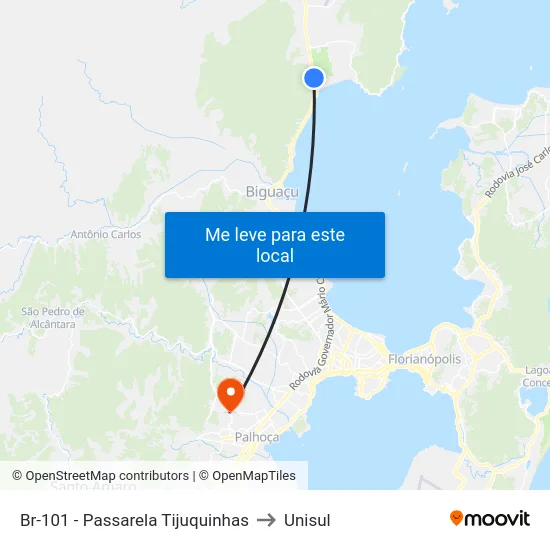 Br-101 - Passarela Tijuquinhas to Unisul map