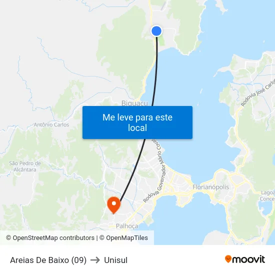 Areias De Baixo (09) to Unisul map