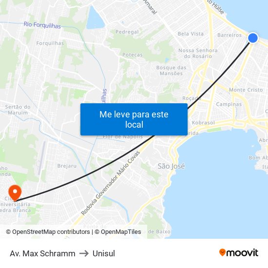 Av. Max Schramm to Unisul map