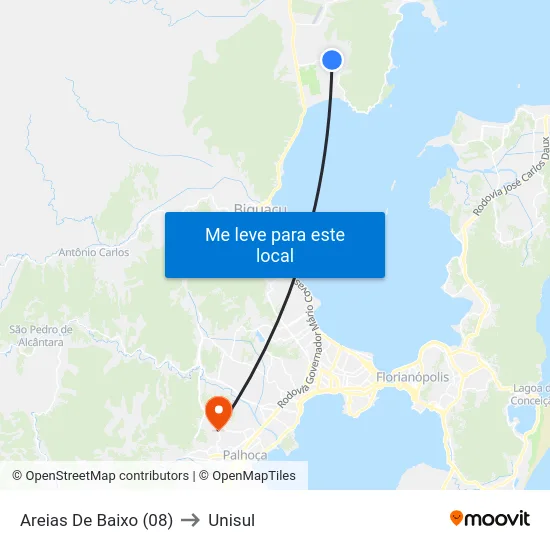 Areias De Baixo (08) to Unisul map