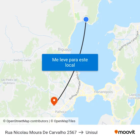 Rua Nicolau Moura De Carvalho 2567 to Unisul map