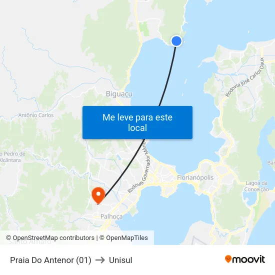 Praia Do Antenor (01) to Unisul map