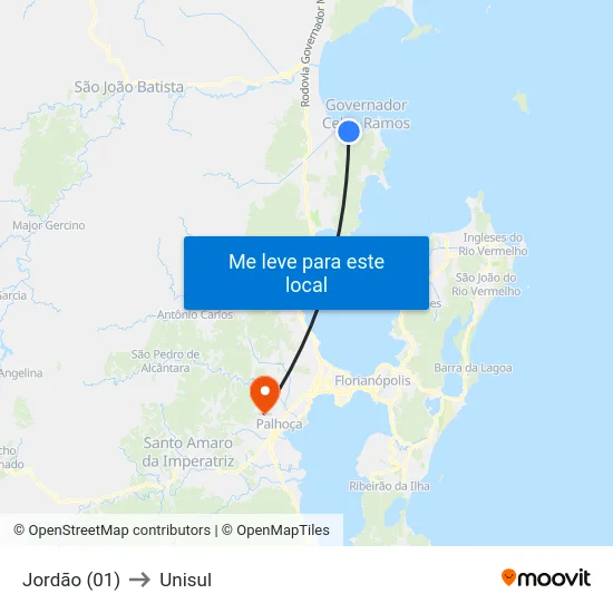 Jordão (01) to Unisul map