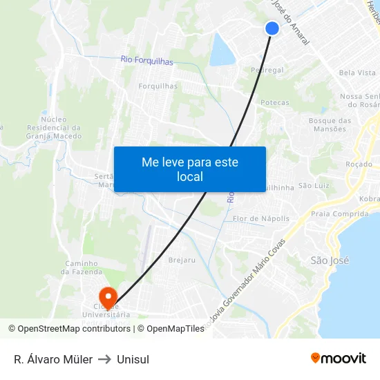 R. Álvaro Müler to Unisul map