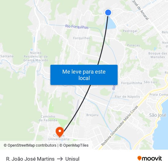 R. João José Martins to Unisul map