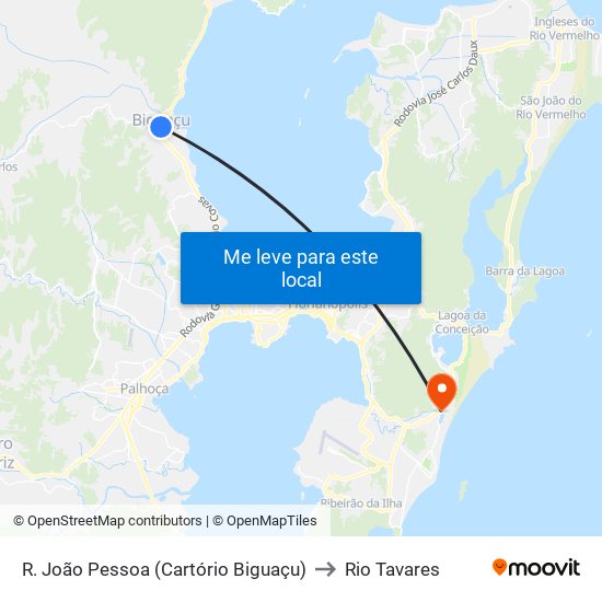 R. João Pessoa (Cartório Biguaçu) to Rio Tavares map