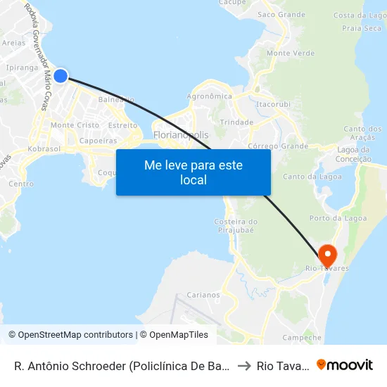 R. Antônio Schroeder (Policlínica De Barreiros) to Rio Tavares map