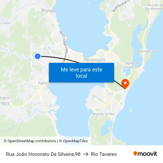 Rua João Honorato Da Silveira,98 to Rio Tavares map