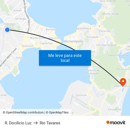 R. Docilício Luz to Rio Tavares map