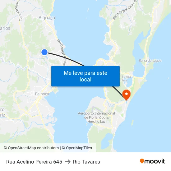 Rua Acelino Pereira 645 to Rio Tavares map