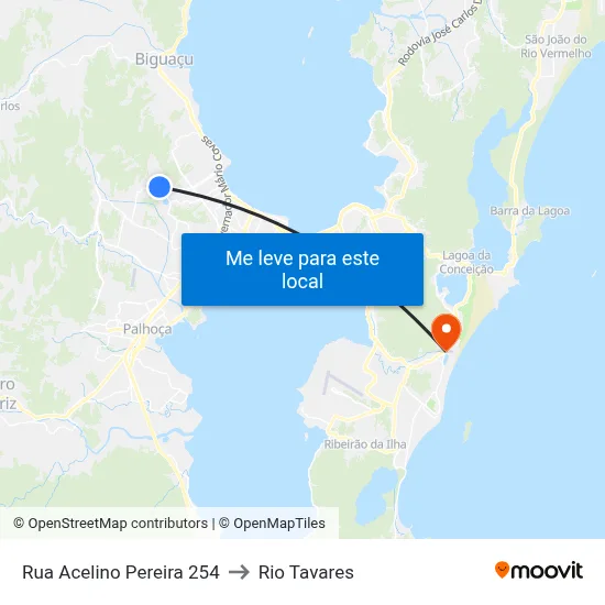 Rua Acelino Pereira 254 to Rio Tavares map