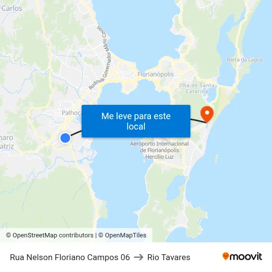 Rua Nelson Floriano Campos 06 to Rio Tavares map