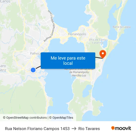 Rua Nelson Floriano Campos 1453 to Rio Tavares map