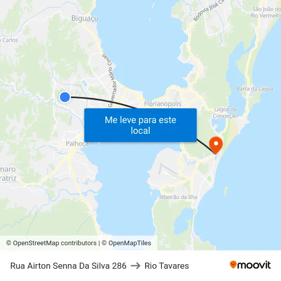 Rua Airton Senna Da Silva 286 to Rio Tavares map