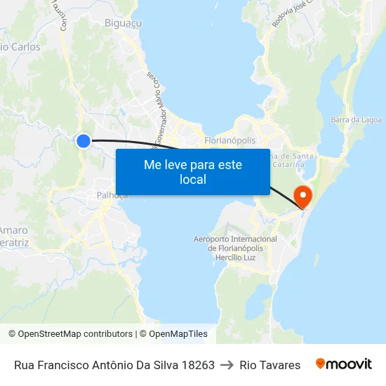 Rua Francisco Antônio Da Silva 18263 to Rio Tavares map