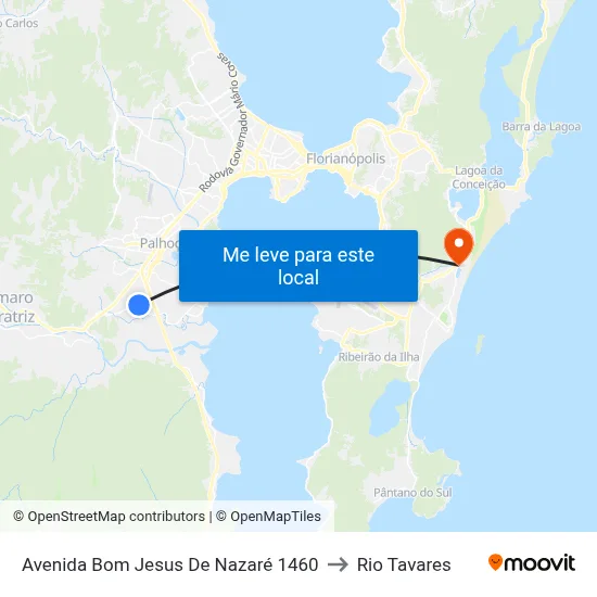 Avenida Bom Jesus De Nazaré 1460 to Rio Tavares map