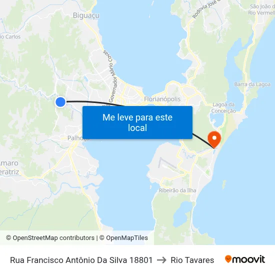 Rua Francisco Antônio Da Silva 18801 to Rio Tavares map