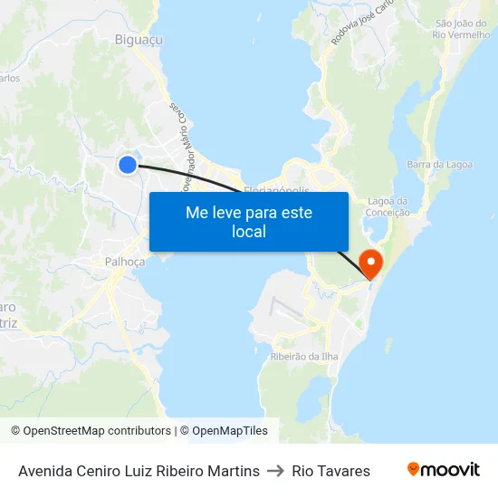 Avenida Ceniro Luiz Ribeiro Martins to Rio Tavares map