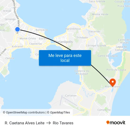 R. Caetana Alves Leite to Rio Tavares map