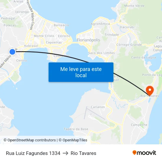 Rua Luiz Fagundes 1334 to Rio Tavares map