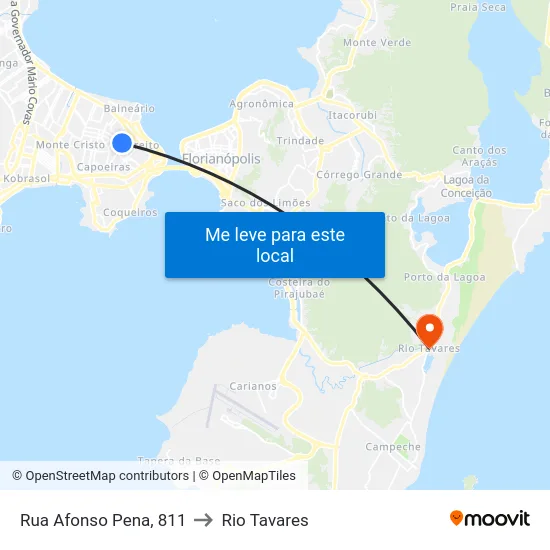 Rua Afonso Pena, 811 to Rio Tavares map