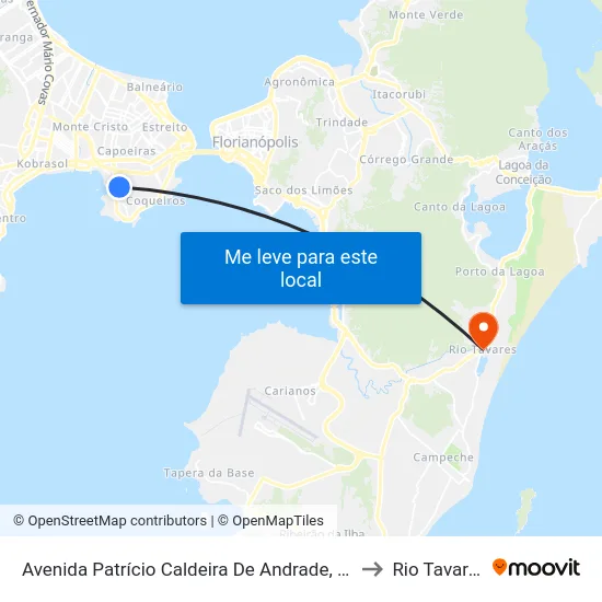 Avenida Patrício Caldeira De Andrade, 581 to Rio Tavares map