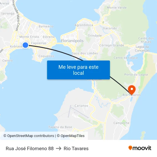 Rua José Filomeno 88 to Rio Tavares map