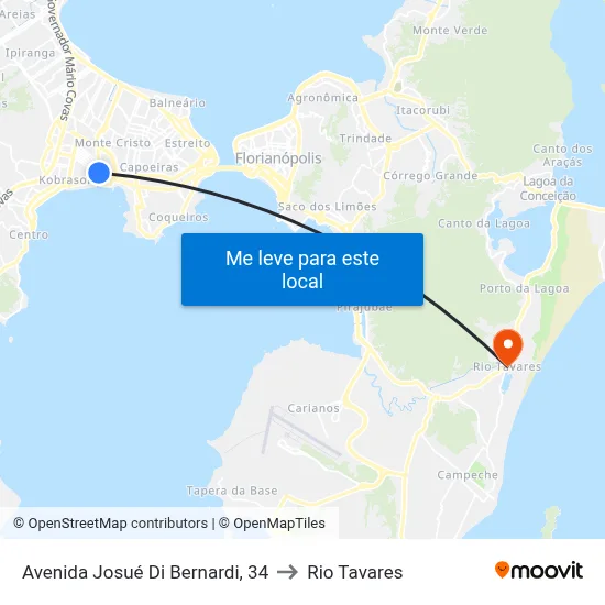 Avenida Josué Di Bernardi, 34 to Rio Tavares map