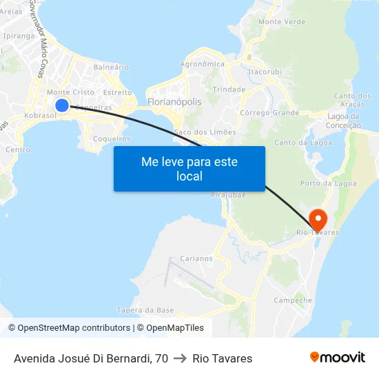 Avenida Josué Di Bernardi, 70 to Rio Tavares map