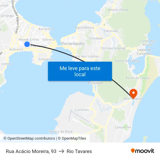Rua Acácio Moreira, 93 to Rio Tavares map