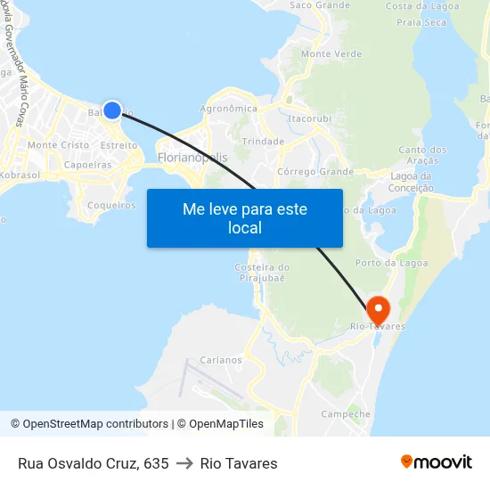 Rua Osvaldo Cruz, 635 to Rio Tavares map
