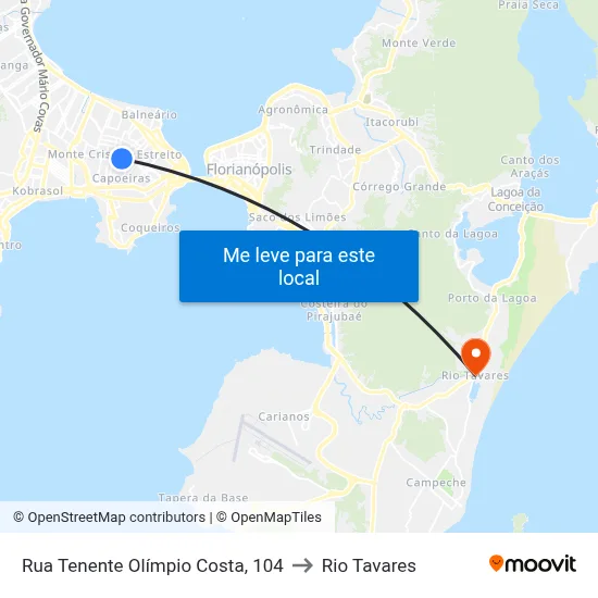 Rua Tenente Olímpio Costa, 104 to Rio Tavares map