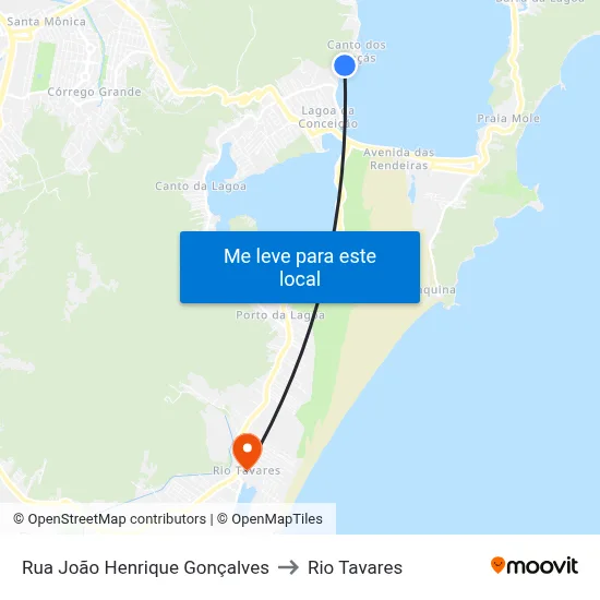 Rua João Henrique Gonçalves to Rio Tavares map
