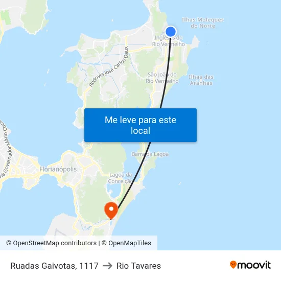 Ruadas Gaivotas, 1117 to Rio Tavares map