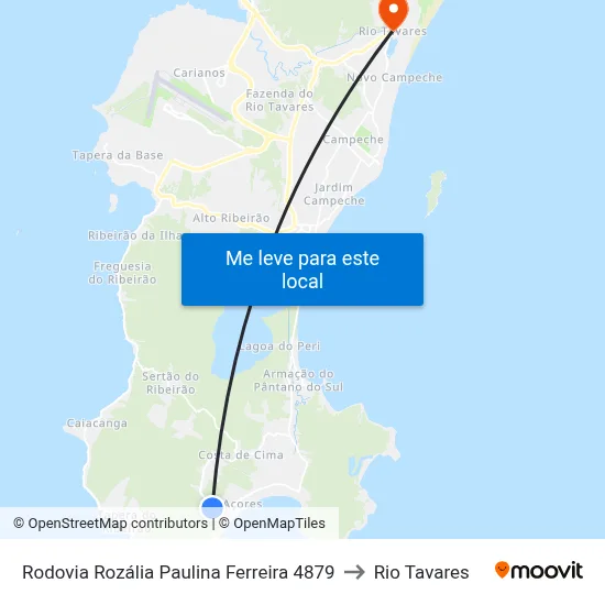 Rodovia Rozália Paulina Ferreira 4879 to Rio Tavares map