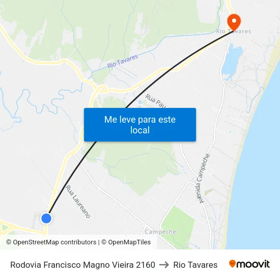Rodovia Francisco Magno Vieira 2160 to Rio Tavares map