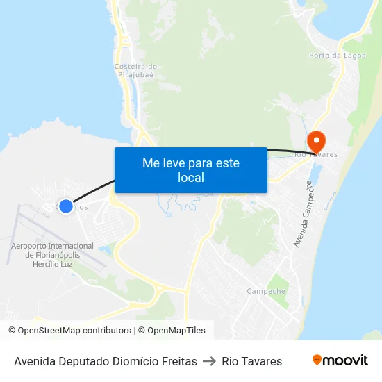 Avenida Deputado Diomício Freitas to Rio Tavares map