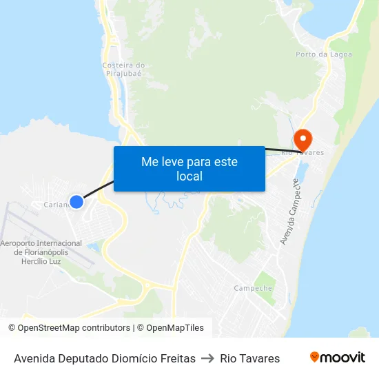 Avenida Deputado Diomício Freitas to Rio Tavares map
