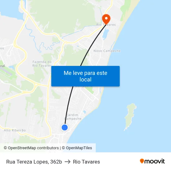 Rua Tereza Lopes, 362b to Rio Tavares map