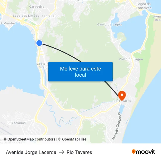Avenida Jorge Lacerda to Rio Tavares map
